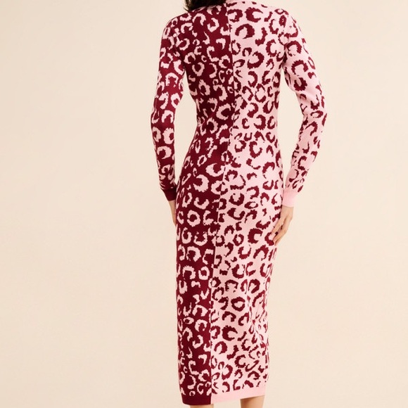💘FARM Rio Mixed Leopard Knit Long Sweater Dress - Pink & Red - Picture 2 of 8